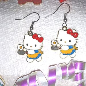 Hello Kitty Cook Dangle Earrings Enamel on Stainless Steel Earwires NEW